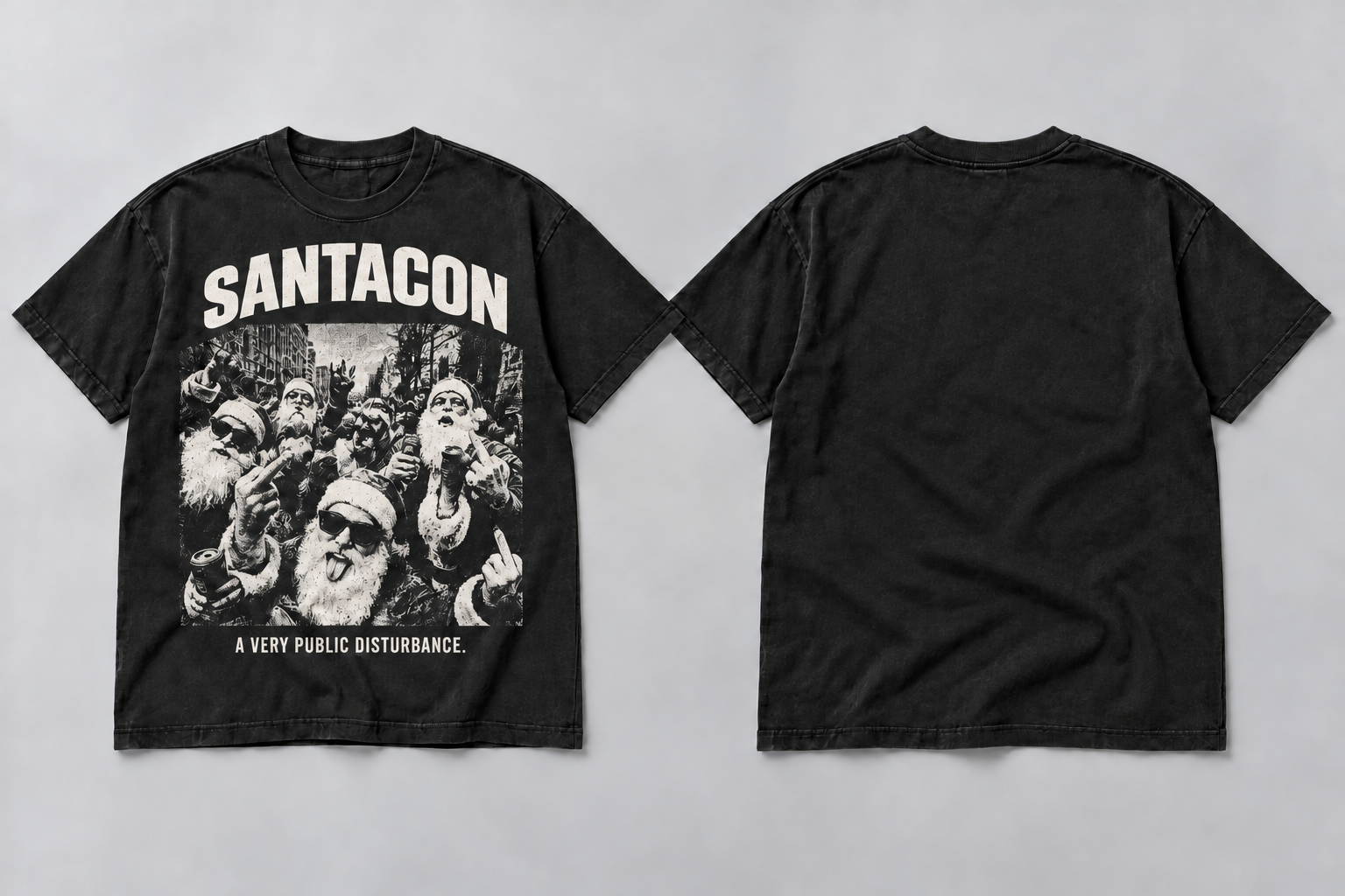 The Afterparty Tee concept: Faded black / Oversized short sleeve, front and back views