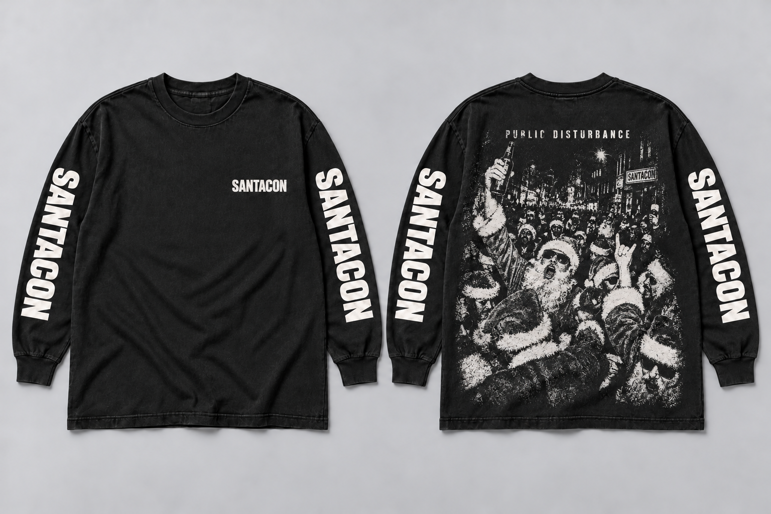 The Noise Long Sleeve concept: Washed black / Wide long sleeve, front and back views