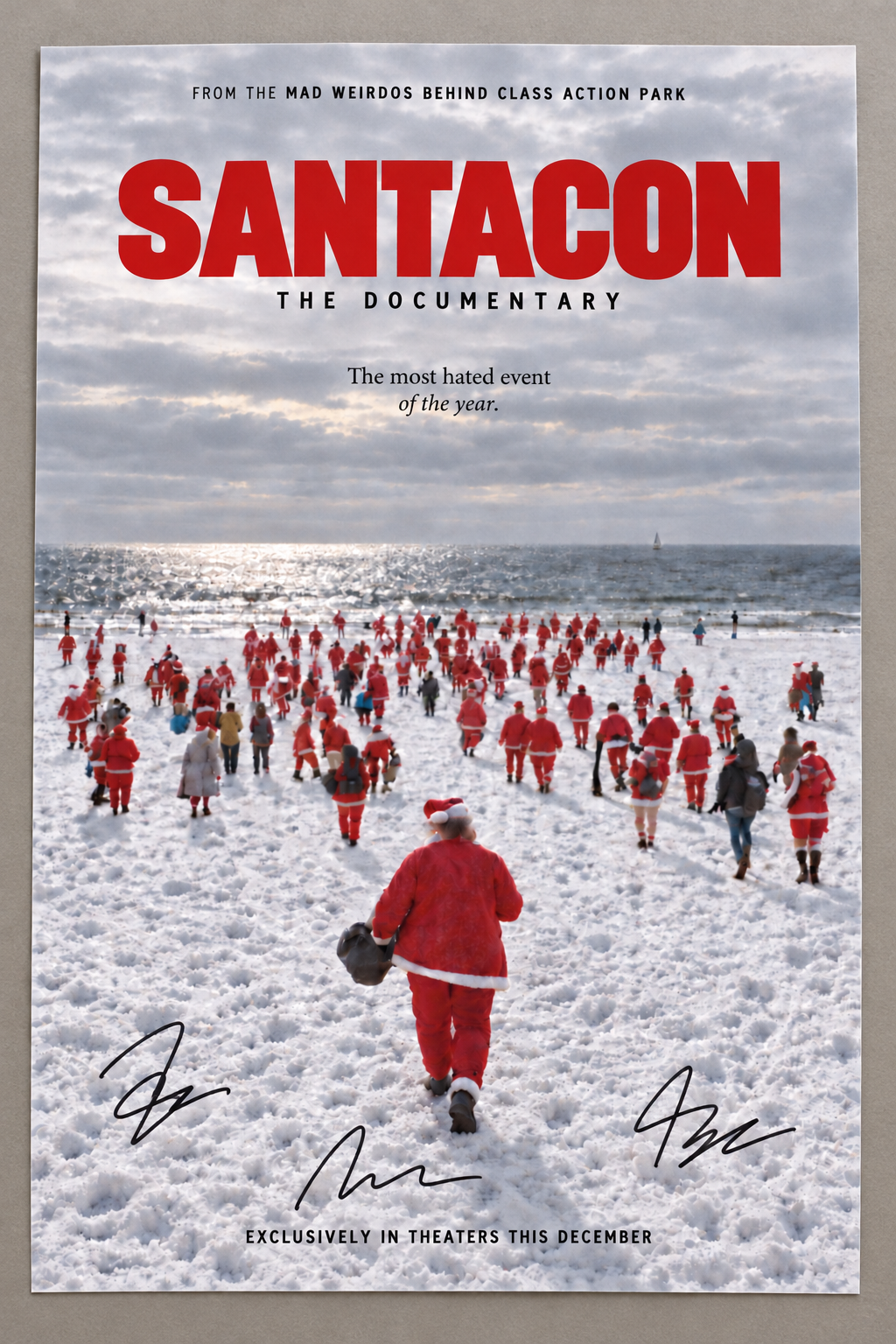 Signed poster demo with fictional placeholder autograph marks